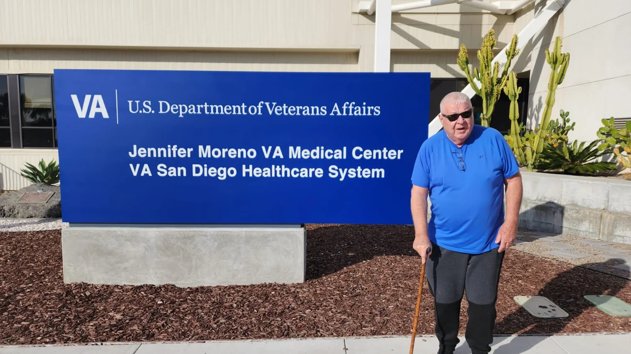 Wallace Duncan outside the VA San Diego medical center